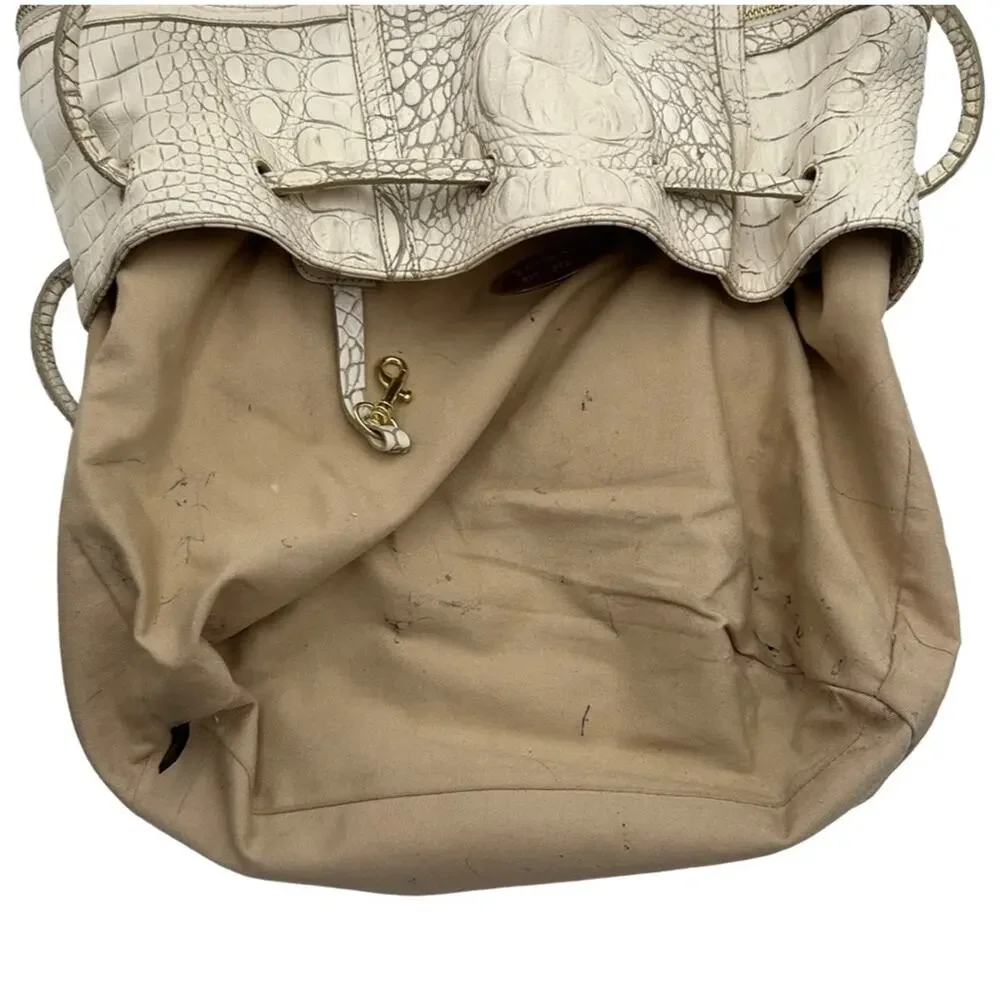 Brahmin Dee Dee Grotto Pearl OffWhite Drawstring Melbourne Croc Embossed Leather - Picture 9 of 16